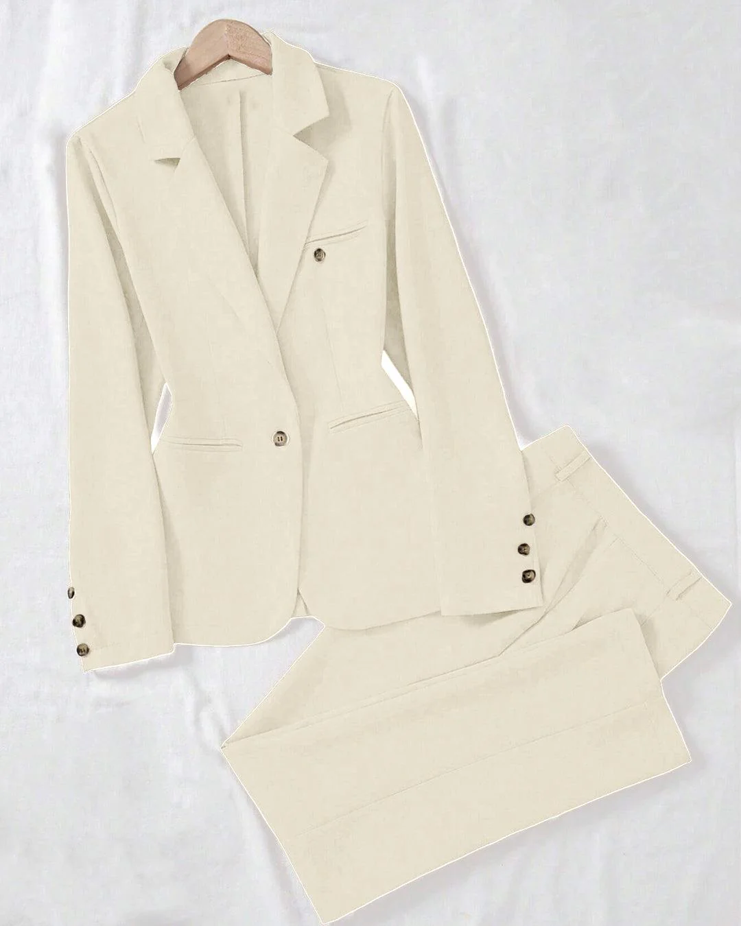 Minimalist Solid Color Notched Collar Single Button Business Suit Jacket & Pant Set - Image 4