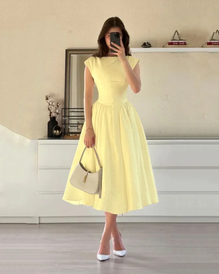 Cap Sleeve Fit & Flare A-Line Midi Dress