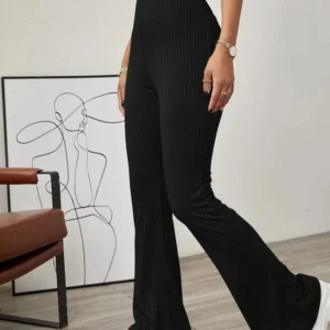 High Flare Black Ribbed Trousers