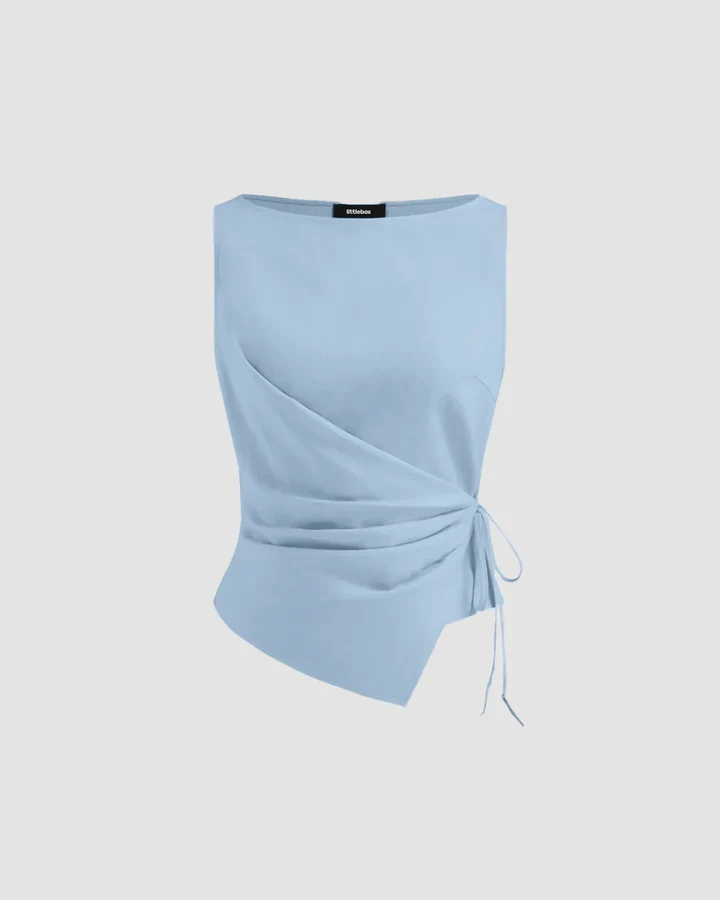 Asymmetrical Ruched Side Tie Sleeveless Top - Image 2