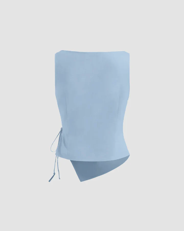 Asymmetrical Ruched Side Tie Sleeveless Top - Image 3